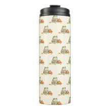 Gezellige herfst kikker Kawaii pompoen kruiden lat