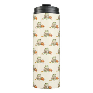 Gezellige herfst kikker Kawaii pompoen kruiden lat Thermosbeker