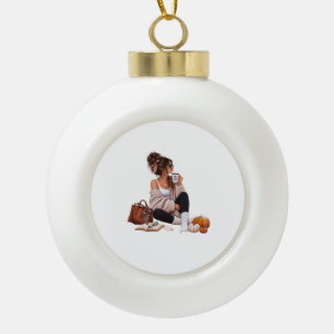 Gezellige Herfst Koffie Meisje Herfst Esthetische Keramische Bal Ornament