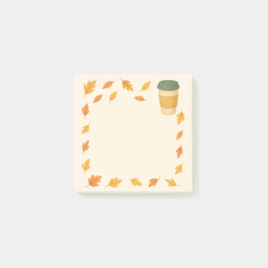 Gezellige herfst koffie – Vallende bladeren Post-it® Notes (Voorkant)