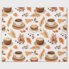Gezellige herfst koffiekoppen en bladeren in warme cadeaupapier