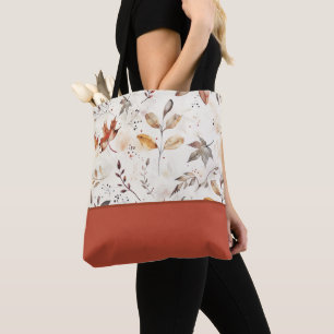 Gezellige herfst laat botanische print kleurenblok tote bag