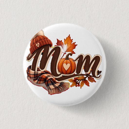 Gezellige Herfst Moeder Pompoen Herfstbladeren Ronde Button 3,2 Cm (Voorkant)