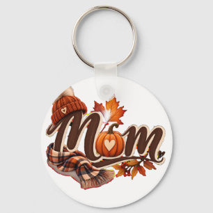 Gezellige Herfst Moeder Pompoen Herfstbladeren Sleutelhanger