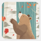 Gezellige Herfst Momenten met een Woodland Beer Vierkante Sticker (Voorkant)