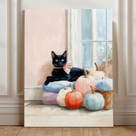 Gezellige herfst pastel pompoenen zwarte kat acryl fototegel