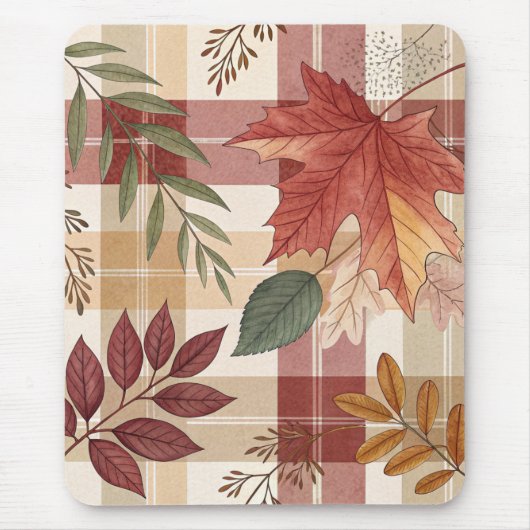 Gezellige herfst Plaid & Leaves | Muismat (Voorkant)