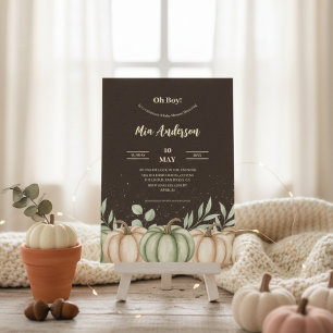 Gezellige herfst pompoen babyshower uitnodiging