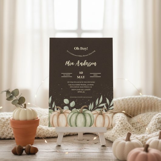 Gezellige herfst pompoen babyshower uitnodiging