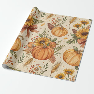 Gezellige herfst pompoen en zonnebloem patroon cadeaupapier