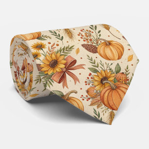 Gezellige herfst pompoen en zonnebloem patroon stropdas