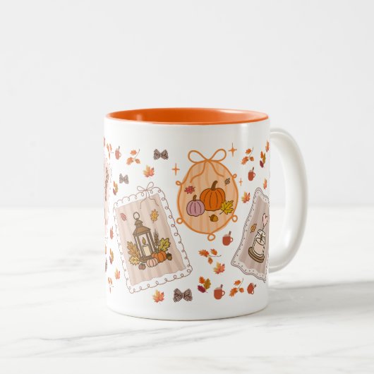 Gezellige herfst pompoen kruid trui & bladeren twe tweekleurige koffiemok (Voorkant rechts)