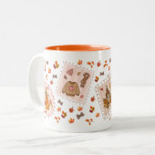 Gezellige herfst pompoen kruid trui & bladeren twe tweekleurige koffiemok (Voorkant links)