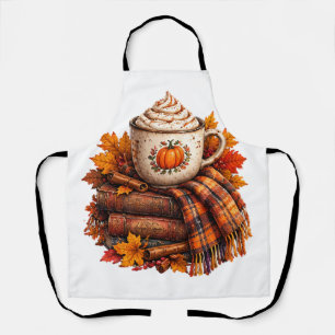 Gezellige herfst pompoen latte boeken ontwerp schort