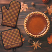 Gezellige Herfst Sinaasappel & bruin Buffel Plaid Ovenwant & Pannenlap Set
