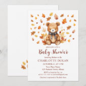 Gezellige Herfst Teddy Bear Baby shower Uitnodigin Kaart (Voorkant / Achterkant)