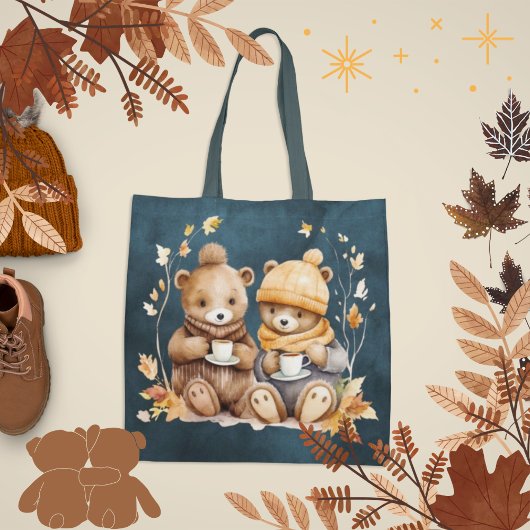 Gezellige herfst Teddy Bear Canvas tas