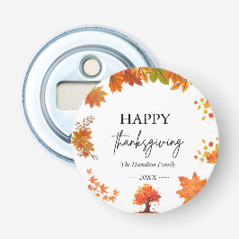 Gezellige herfst thanksgiving dinerfeest button flesopener