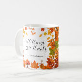 Gezellige herfst thanksgiving dinerfeest koffiemok (Voorkant links)