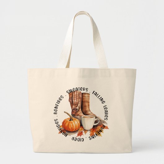 Gezellige Herfst Vibes - Laarzen, pompoenkruid, vr Grote Tote Bag (Voorkant)