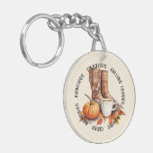 Gezellige Herfst Vibes - Laarzen, pompoenkruid, vr Sleutelhanger (Voorkant Links)