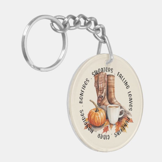 Gezellige Herfst Vibes - Laarzen, pompoenkruid, vr Sleutelhanger (Voorkant Links)