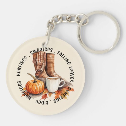 Gezellige Herfst Vibes - Laarzen, pompoenkruid, vr Sleutelhanger (Achterkant)