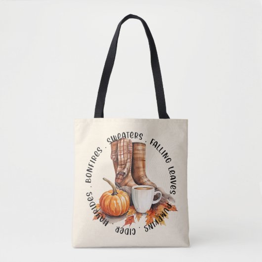 Gezellige Herfst Vibes - Laarzen, pompoenkruid, vr Tote Bag (Voorkant)