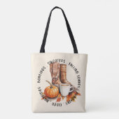 Gezellige Herfst Vibes - Laarzen, pompoenkruid, vr Tote Bag (Achterkant)