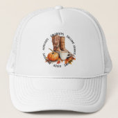 Gezellige Herfst Vibes - Laarzen, pompoenkruid, vr Trucker Pet (Voorkant)