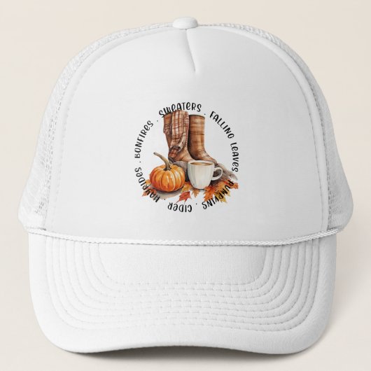 Gezellige Herfst Vibes - Laarzen, pompoenkruid, vr Trucker Pet (Voorkant)