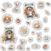 Gezellige herfst wasbeer konijn en koffie sticker (Voorkant)