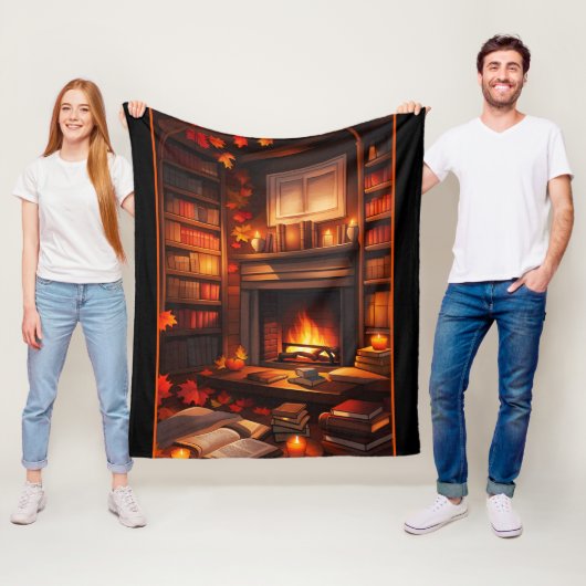 Gezellige herfstbibliotheek fleece deken (In situ)