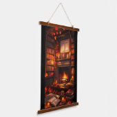 Gezellige herfstbibliotheek hangend wandkleed (Gebogen)