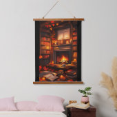 Gezellige herfstbibliotheek hangend wandkleed (Slaapkamer)