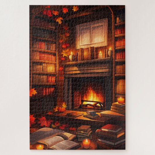 Gezellige herfstbibliotheek legpuzzel (Verticaal)