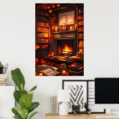 Gezellige herfstbibliotheek poster (Thuiskantoor)