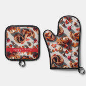 Gezellige herfstbladeren en warme Drink Ovenwant & Pannenlap Set (Voorkant)