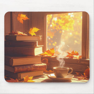 Gezellige herfstboeken en koffie muismat