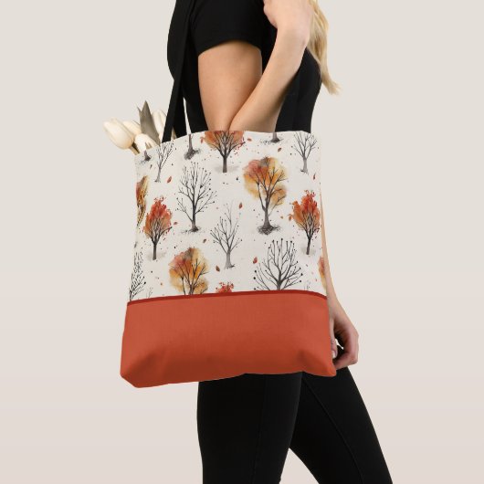 Gezellige herfstbomen Botanische print Kleurenblok Tote Bag (Dichtbij)