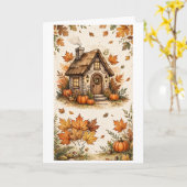 Gezellige herfstcottage kaart (Gele Bloem)