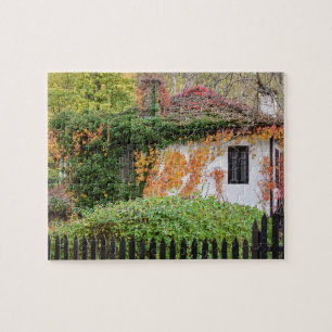 Gezellige herfstcottage, platteland architectuur legpuzzel
