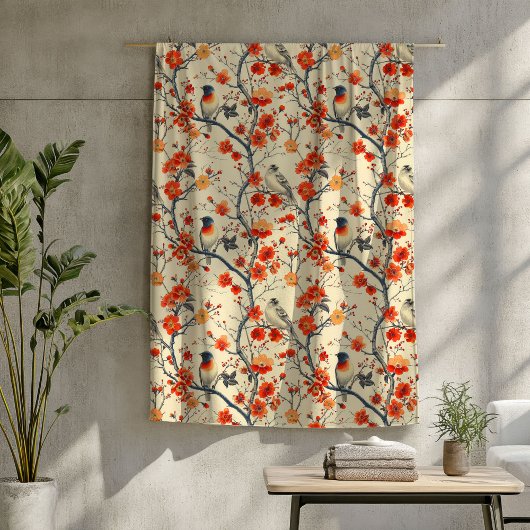 Gezellige herfstdeken met vogels en bloemencharme fleece deken