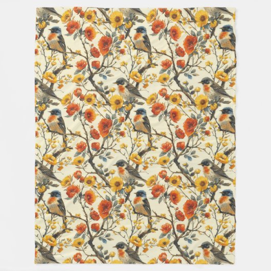 Gezellige herfstdeken met vogels en bloemencharme fleece deken (Voorkant)