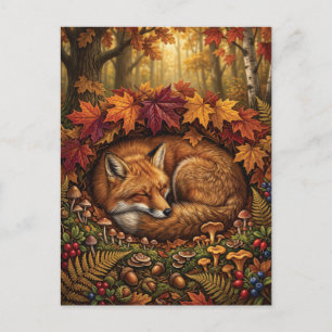 Gezellige herfstillustratie van een slapende rode feestdagenkaart