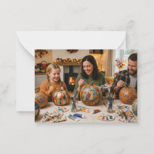 Gezellige Herfstkaart met Familie Pompoenschilderi Notitiekaartje