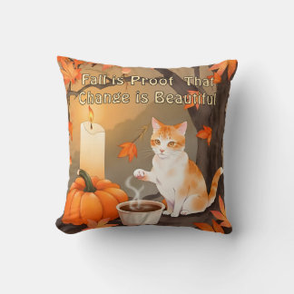Gezellige herfstkat met pompoen neutrale kleur kussen