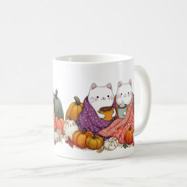 Gezellige herfstkattenmok met pompoenen koffiemok