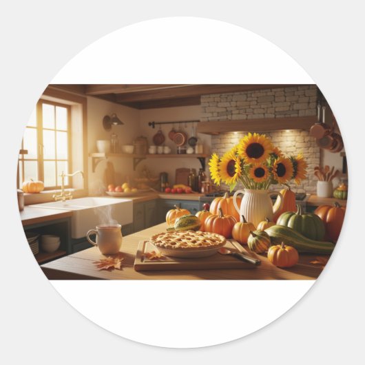 Gezellige herfstkeuken ronde sticker (Voorkant)