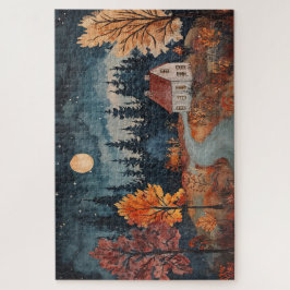 Gezellige Herfstnacht Cottage Fall Waterverfschild Legpuzzel